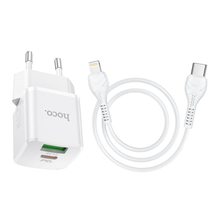 hoco N20 PD 20W Type-C / USB-C + QC 3.0 USB Mini Dual Fast Charger with Type-C / USB-C to 8 Pin Data Cable , EU Plug (White) - USB Charger by hoco | Online Shopping South Africa | PMC Jewellery