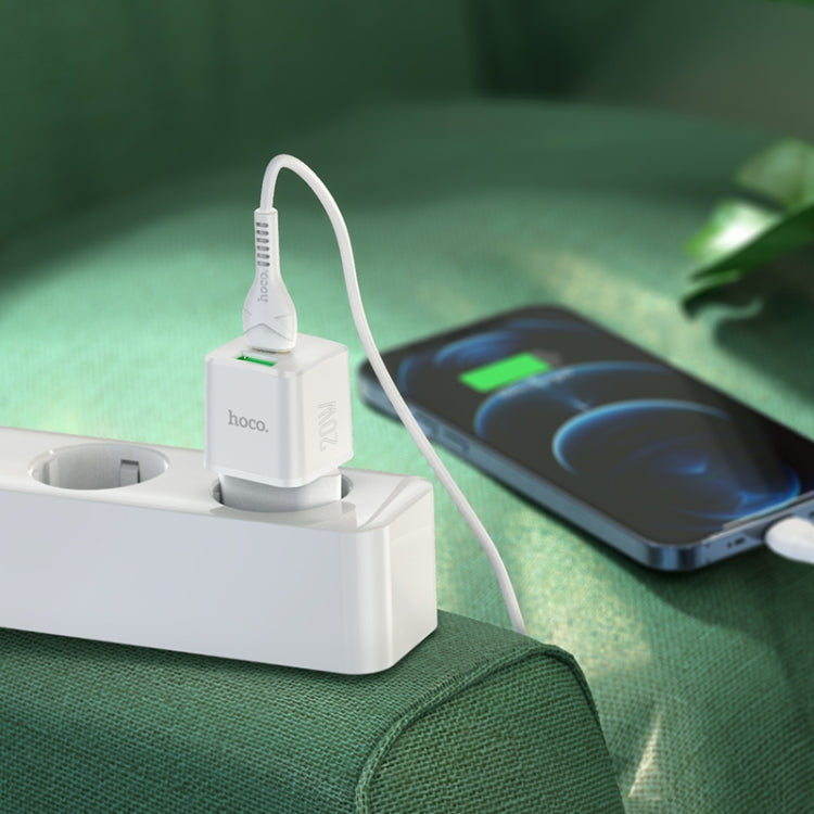 hoco N20 PD 20W Type-C / USB-C + QC 3.0 USB Mini Dual Fast Charger with Type-C / USB-C to 8 Pin Data Cable , EU Plug (White) - USB Charger by hoco | Online Shopping South Africa | PMC Jewellery