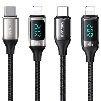 USAMS US-SJ545 U78 Type-C / USB-C to 8 Pin PD Aluminum Alloy Digital Display Fast Charging Data Cable, Length: 1.2m(White) - Normal Style Cable by USAMS | Online Shopping South Africa | PMC Jewellery