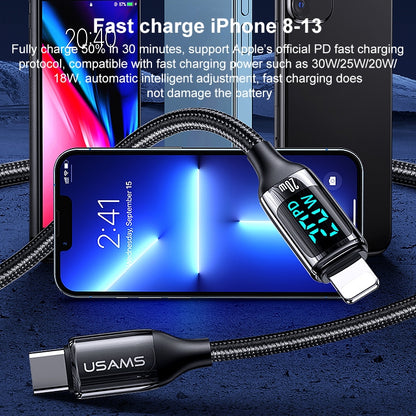 USAMS US-SJ545 U78 Type-C / USB-C to 8 Pin PD Aluminum Alloy Digital Display Fast Charging Data Cable, Length: 1.2m(White) - Normal Style Cable by USAMS | Online Shopping South Africa | PMC Jewellery