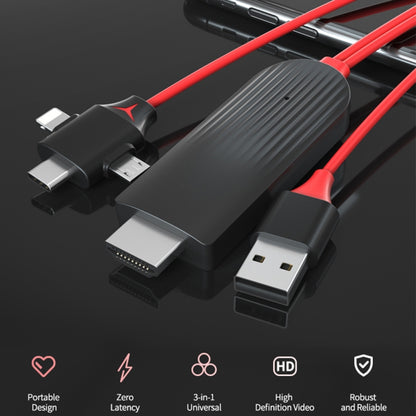 MiraScreen L7-8 3 in 1 8 Pin + Micro USB + USB-C / Type-C to HDMI Video Converter Cable, Cable Length: 2m - Video & Audio Cable by PMC Jewellery | Online Shopping South Africa | PMC Jewellery