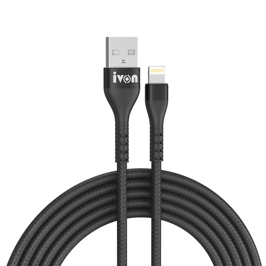 IVON CA92 2.4A Max USB to 8 Pin Rubber Fast Charging Data Cable, Length: 1.5m (Black) - Normal Style Cable by IVON | Online Shopping South Africa | PMC Jewellery