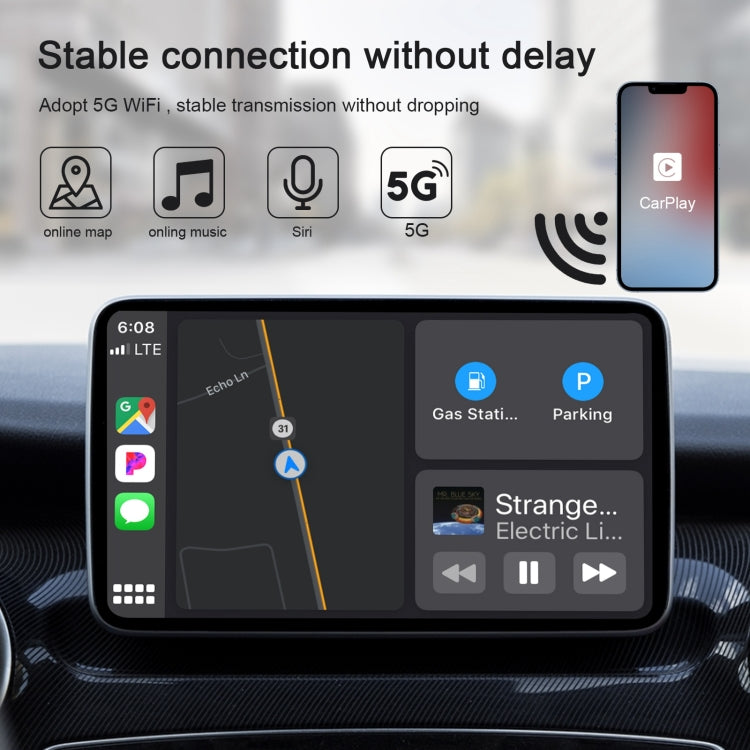 USB + USB-C / Type-C Wired to Wireless Carplay Adapter for iPhone(White) - Bluetooth Adapters by PMC Jewellery | Online Shopping South Africa | PMC Jewellery