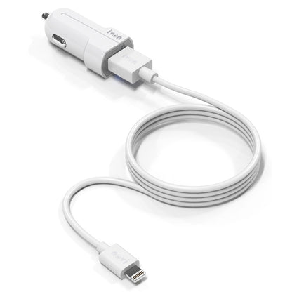 IVON CC13 QC 3.0 Fast Charging Car Charger Set with 8 Pin Charging Cable (White) - Car Charger by IVON | Online Shopping South Africa | PMC Jewellery