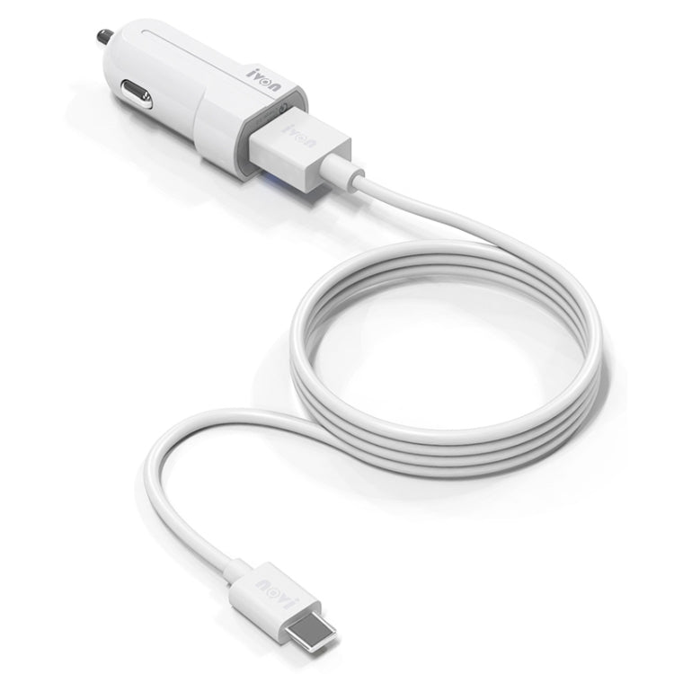 IVON CC13 QC 3.0 Fast Charging Car Charger Set with Type-C / USB-C Charging Cable (White) - Car Charger by IVON | Online Shopping South Africa | PMC Jewellery