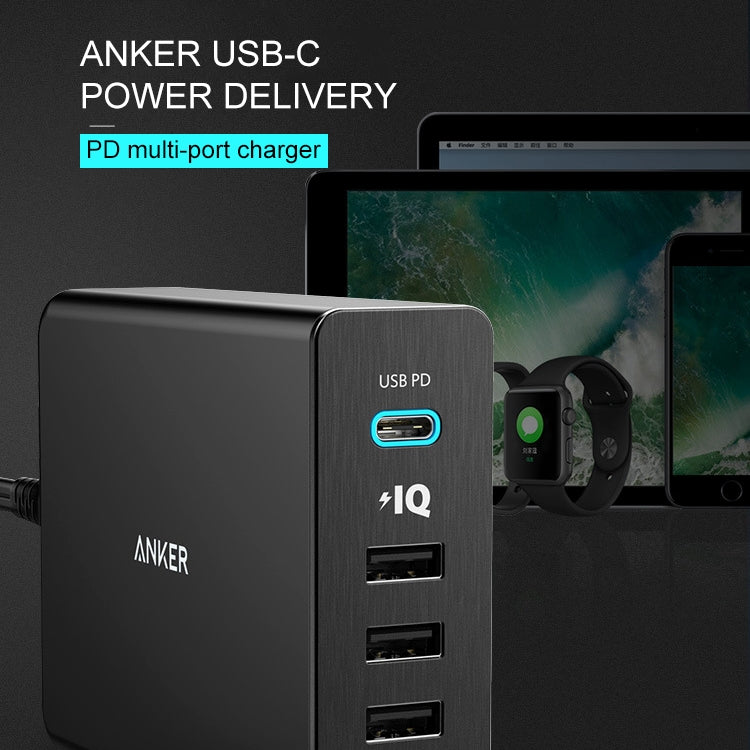 ANKER 2.4A USB-C / Type-C Power Delivery PD + 4 Ports Wall Changer for Mobile Phones / Tables / Macbooks(Black) - Multifunction Charger by ANKER | Online Shopping South Africa | PMC Jewellery