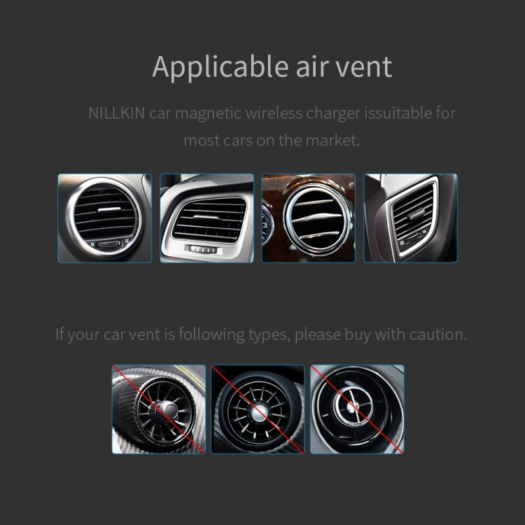 NILLKIN MC027 Car Air Outlet Vent Mount Clamp Holder 10W Fast Charging Qi Magnetic Wireless Charger(Black) - Wireless Charger Holders by NILLKIN | Online Shopping South Africa | PMC Jewellery