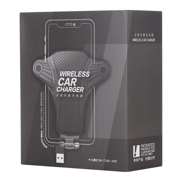 1803WC 10W Wireless Smart Car Charger Mobile Phone Holder with Retractable Micro USB Cable, Length: 85cm(Black) - Wireless Charger Holders by PMC Jewellery | Online Shopping South Africa | PMC Jewellery