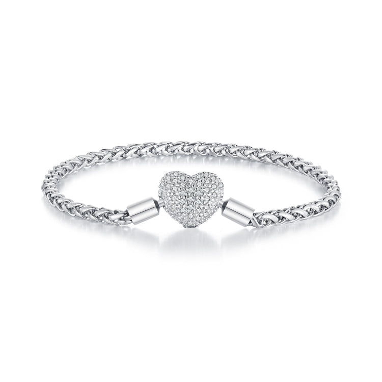 BSB133-19 Sterling Silver S925 White Gold Plated Zircon Heart Sparkling Bracelet - Bracelets by PMC Jewellery | Online Shopping South Africa | PMC Jewellery