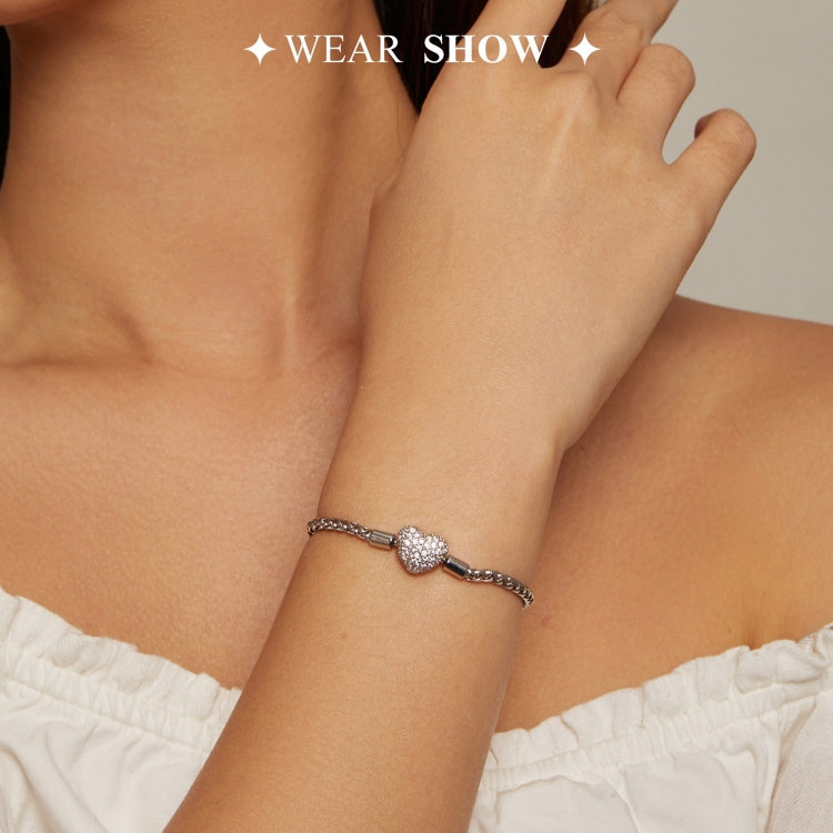 BSB133-19 Sterling Silver S925 White Gold Plated Zircon Heart Sparkling Bracelet - Bracelets by PMC Jewellery | Online Shopping South Africa | PMC Jewellery