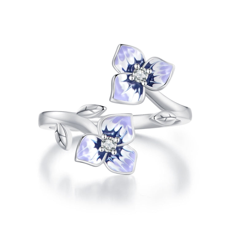 BSR451-E Sterling Silver S925 White Gold Plated Zircon Pansy Ring - Rings by PMC Jewellery | Online Shopping South Africa | PMC Jewellery