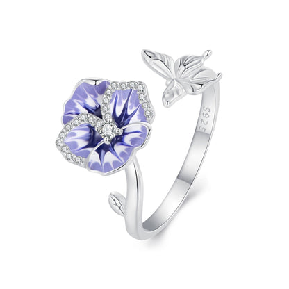 BSR452-E Sterling Silver S925 White Gold Plated Zircon Pansy Ring - Rings by PMC Jewellery | Online Shopping South Africa | PMC Jewellery