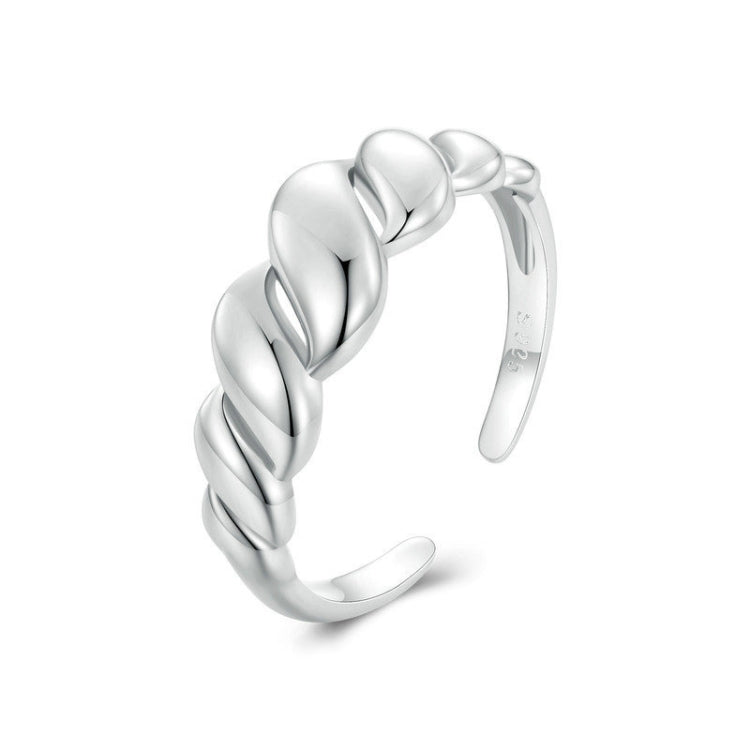 BSR459-E S925 Sterling Silver White Gold Plated Wavy Open Adjustable Ring - Rings by PMC Jewellery | Online Shopping South Africa | PMC Jewellery