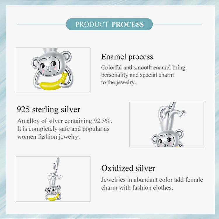 SCC2547 S925 Sterling Silver Cute Upside Down Monkey Pendant Accessories DIY Bracelet Beads - Jewelry Accessories by PMC Jewellery | Online Shopping South Africa | PMC Jewellery