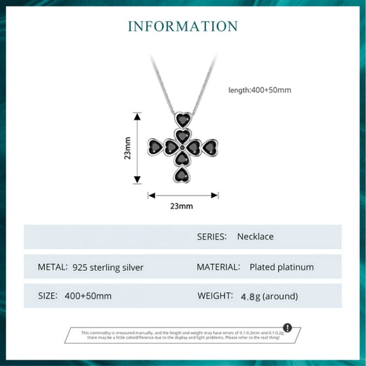 BSN335 Sterling Silver S925 White Gold Plated Zircon Black Heart Cross - Necklaces & Pendants by PMC Jewellery | Online Shopping South Africa | PMC Jewellery