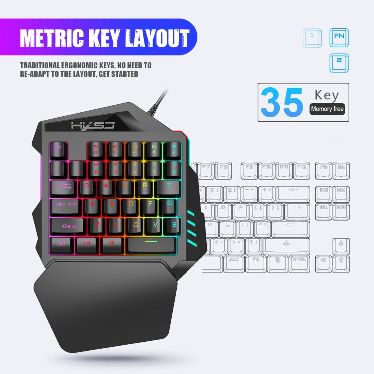 HXSJ V100 Universal One-hand 35-Keys Mechanical Blue Axis Seven-color Backlight Wired Gaming Keyboard, Length: 1.6m - Other Accessories by HXSJ | Online Shopping South Africa | PMC Jewellery
