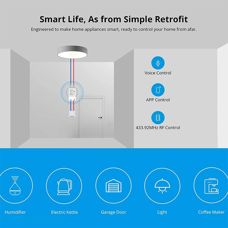 Sonoff Basic R2 eWelink Phone APP WiFi 2.4GHz DIY Smart LED Switch Remote Controller Module, Support Alexa Echo & Google Home Voice Control, AC 90-250V - Home Automation Modules by Sonoff | Online Shopping South Africa | PMC Jewellery