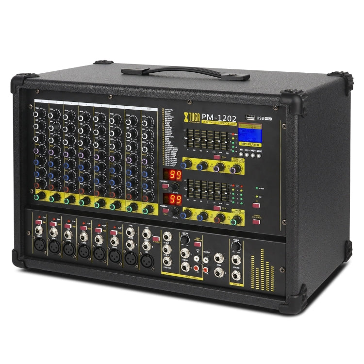 XTUGA PM1202 900W 10 Channel Stage Power Mixer 24Bit Multil-FX Processor Dual 99 DSP Effect DJ Amplifier (UK Plug) - Live Sound Effects Processors by XTUGA | Online Shopping South Africa | PMC Jewellery