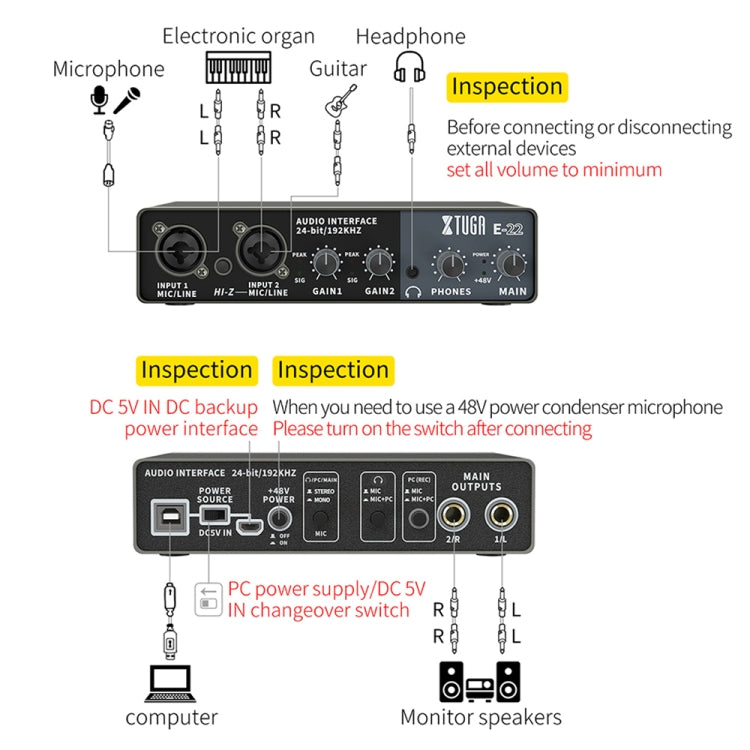 XTUGA E22 Audio Interface Professional Sound Card - Live Sound Effects Processors by XTUGA | Online Shopping South Africa | PMC Jewellery