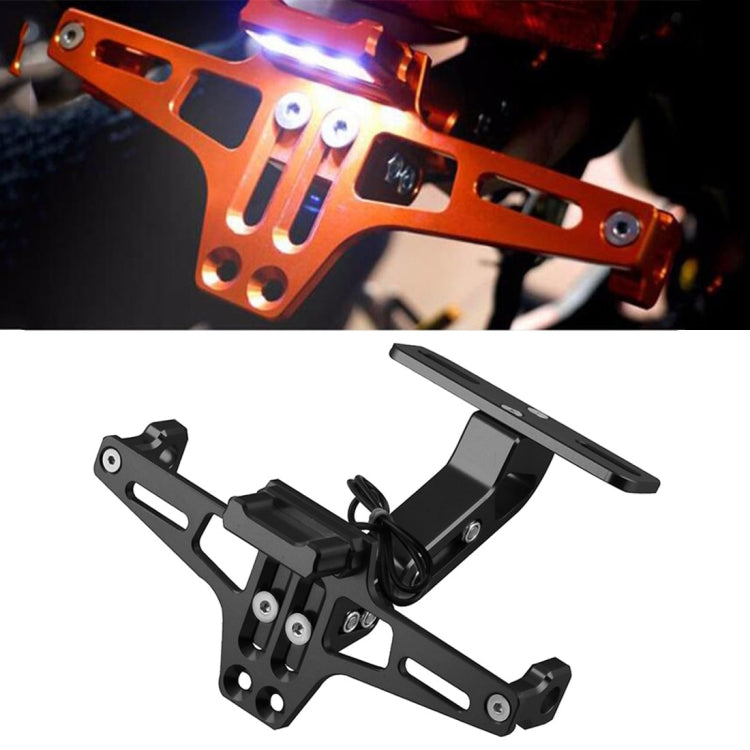 LPF013 Motorcycle Modification Accessories Universal Aircraft Shape Aluminum Alloy License Plate Bracket with LED Lights(Black) - Others by PMC Jewellery | Online Shopping South Africa | PMC Jewellery