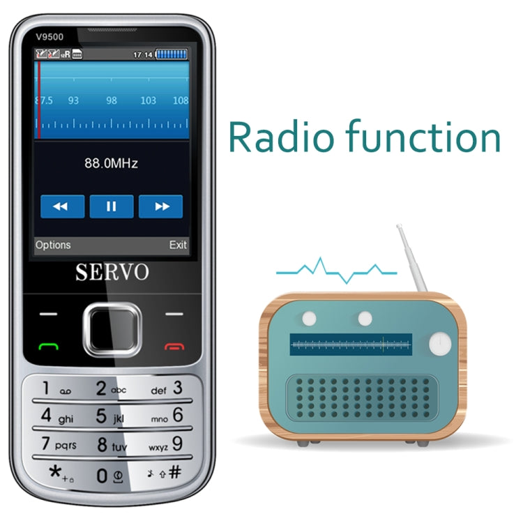 SERVO V9500 Mobile Phone, English Key, 2.4 inch, Spredtrum SC6531CA, 21 Keys, Support Bluetooth, FM, Magic Sound, Flashlight, GSM, Quad SIM(Silver) - SERVO by SERVO | Online Shopping South Africa | PMC Jewellery