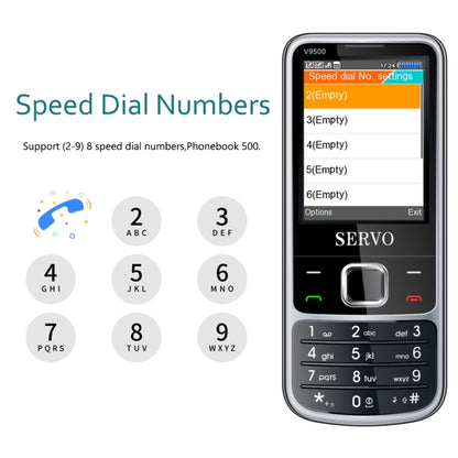 SERVO V9500 Mobile Phone, English Key, 2.4 inch, Spredtrum SC6531CA, 21 Keys, Support Bluetooth, FM, Magic Sound, Flashlight, GSM, Quad SIM(Black) - SERVO by SERVO | Online Shopping South Africa | PMC Jewellery