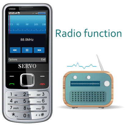 SERVO V9500 Mobile Phone, Russian Key, 2.4 inch, Spredtrum SC6531CA, 21 Keys, Support Bluetooth, FM, Magic Sound, Flashlight, GSM, Quad SIM(Silver) - SERVO by SERVO | Online Shopping South Africa | PMC Jewellery