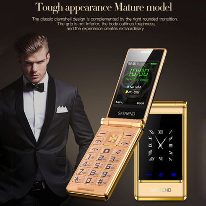 SATREND A15-M Dual-screen Flip Elder Phone, 3.0 inch + 1.77 inch, MTK6261D, Support FM, Network: 2G, Big Keys, Dual SIM(Gold) - SATREND by SATREND | Online Shopping South Africa | PMC Jewellery