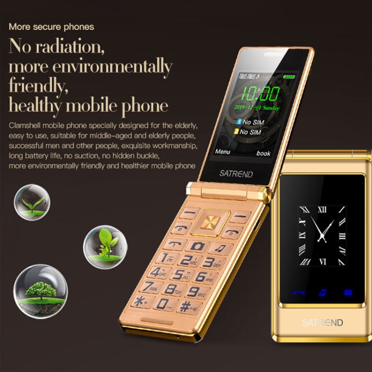 SATREND A15-M Dual-screen Flip Elder Phone, 3.0 inch + 1.77 inch, MTK6261D, Support FM, Network: 2G, Big Keys, Dual SIM(Gold) - SATREND by SATREND | Online Shopping South Africa | PMC Jewellery