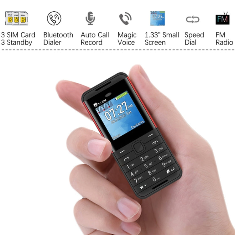 SERVO BM5310 Mini Mobile Phone, Russian Key, 1.33 inch, MTK6261D, 21 Keys, Support Bluetooth, FM, Magic Sound, Auto Call Record, GSM, Triple SIM (Black Red) - SERVO by SERVO | Online Shopping South Africa | PMC Jewellery