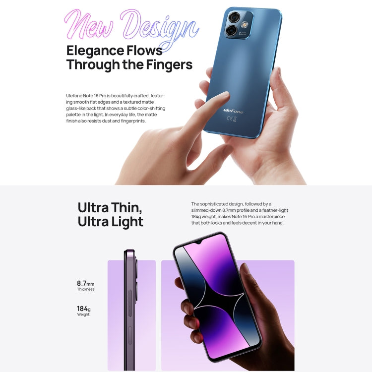 [HK Warehouse] Ulefone Note 16 Pro, 8GB+128GB, Dual Back Cameras, Face ID & Side Fingerprint Identification, 4400mAh Battery, 6.52 inch Android 13 Unisoc T606 OctaCore up to 1.6GHz, Network: 4G, Dual SIM, OTG(Purple) - Ulefone by Ulefone | Online Shopping South Africa | PMC Jewellery