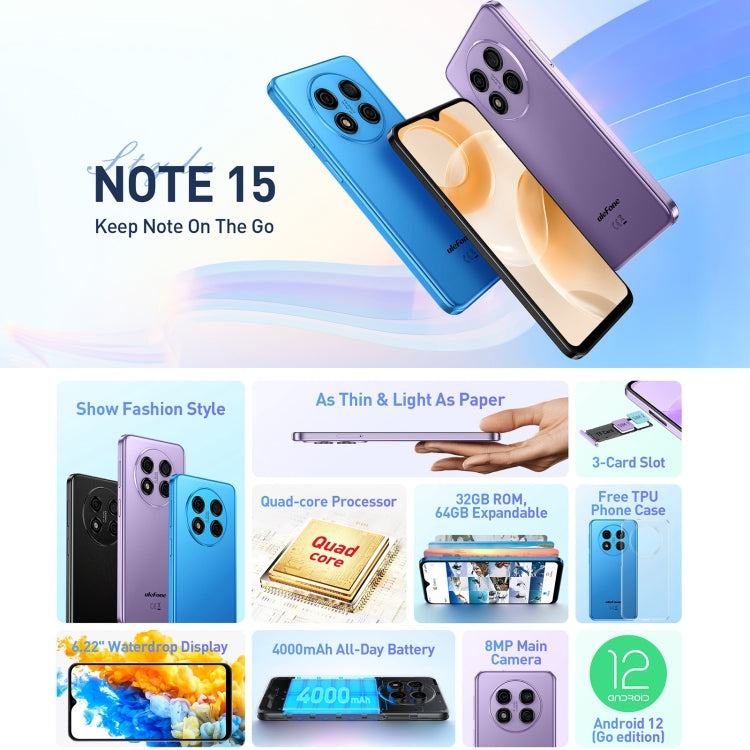 [HK Warehouse] Ulefone Note 15, 2GB+32GB, Face ID Identification, 6.22 inch Android 12 GO MediaTek MT6580 Quad-core up to 1.3GHz, Network: 3G, Dual SIM(Twilight Black) - Ulefone by Ulefone | Online Shopping South Africa | PMC Jewellery