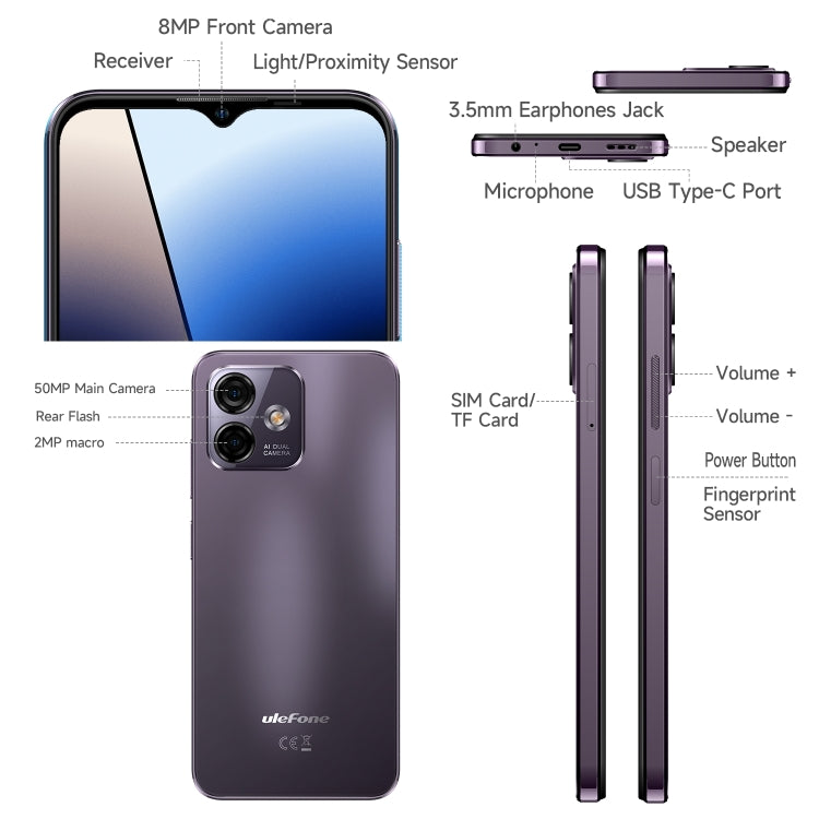 [HK Warehouse] Ulefone Note 16 Pro, 4GB+128GB, Dual Back Cameras, Face ID & Side Fingerprint Identification, 4400mAh Battery, 6.52 inch Android 13 Unisoc T606 Octa Core up to 1.6GHz, Network: 4G, Dual SIM, OTG (Purple) - Ulefone by Ulefone | Online Shopping South Africa | PMC Jewellery