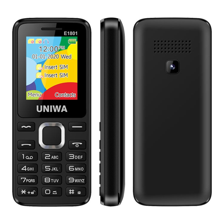 UNIWA E1801 Mobile Phone, 1.77 inch, 800mAh Battery, 21 Keys, Support Bluetooth, FM, MP3, MP4, GSM, Dual SIM(Black) - UNIWA by UNIWA | Online Shopping South Africa | PMC Jewellery