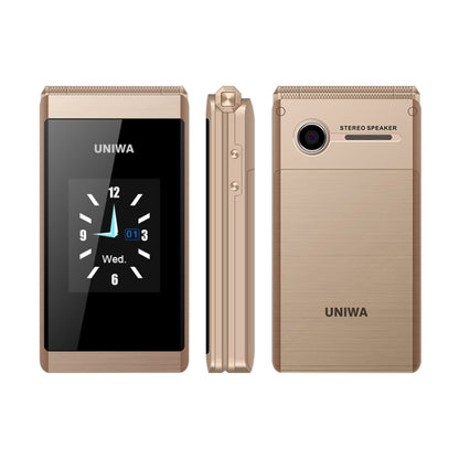 UNIWA X28 Dual-screen Flip Phone, 2.8 inch + 1.77 inch, MT6261D, Support Bluetooth, FM, SOS, GSM, Dual SIM(Gold) - UNIWA by UNIWA | Online Shopping South Africa | PMC Jewellery