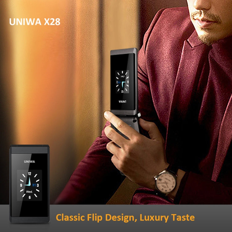 UNIWA X28 Dual-screen Flip Phone, 2.8 inch + 1.77 inch, MT6261D, Support Bluetooth, FM, SOS, GSM, Dual SIM(Black) - UNIWA by UNIWA | Online Shopping South Africa | PMC Jewellery