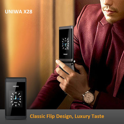 UNIWA X28 Dual-screen Flip Phone, 2.8 inch + 1.77 inch, MT6261D, Support Bluetooth, FM, SOS, GSM, Dual SIM(Gold) - UNIWA by UNIWA | Online Shopping South Africa | PMC Jewellery