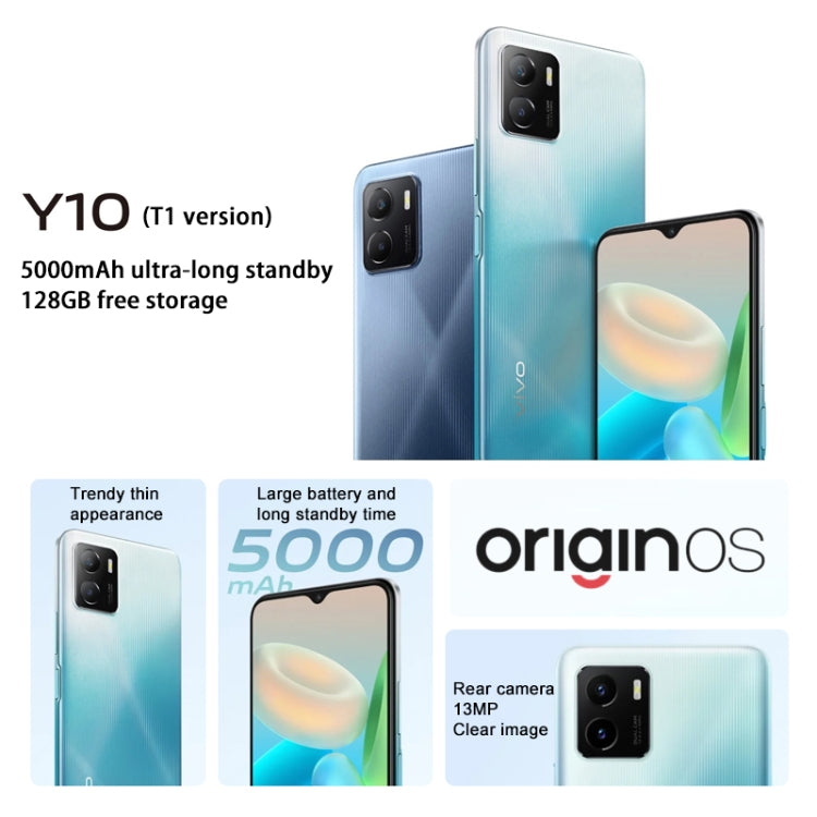 vivo Y10 / T1 4G, 4GB+64GB, Dual Back Cameras, Side Fingerprint Identification, 5000mAh Battery, 6.51 inch Android 11.0 OriginOS Ocean MediaTek Helio P70 Octa Core up to 2.1GHz, OTG, Network: 4G (Glacier Blue) - vivo by VIVO | Online Shopping South Africa | PMC Jewellery