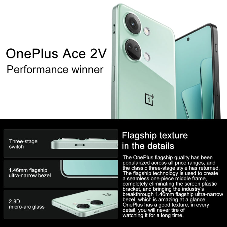 OnePlus Ace 2V 5G, 64MP Camera, 16GB+256GB, Triple Back Cameras, 5000mAh Battery, Screen Fingerprint Identification, 6.74 inch ColorOS 13.0 / Android 13 Dimensity 9000 Octa Core up to 3.05GHz, NFC, Network: 5G(Green) - OnePlus by OnePlus | Online Shopping South Africa | PMC Jewellery