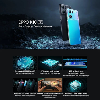 OPPO K10 5G, 8GB+256GB, 64MP Camera, Chinese Version, Triple Rear Cameras, Side Fingerprint Identification, 6.59 inch ColorOS 12.1 Dimensity 8000-MAX Octa Core up to 2.75Ghz, Network: 5G, Support Google Play(Black) - OPPO by OPPO | Online Shopping South Africa | PMC Jewellery