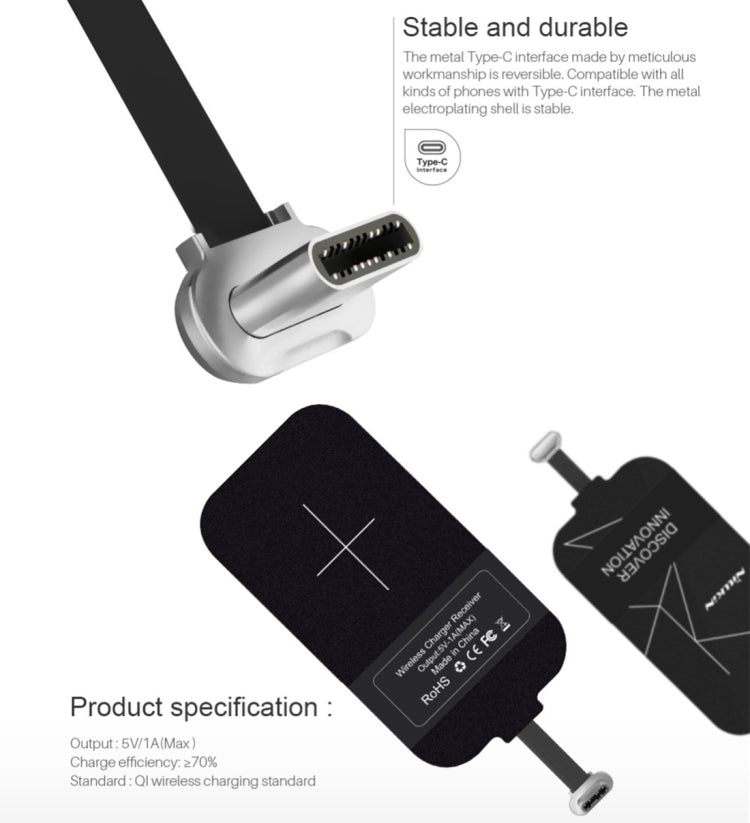 NILLKIN Magic Tag QI Standard Wireless Charging Receiver with USB-C / Type-C Port(Black) - Wireless Charger Receiver by NILLKIN | Online Shopping South Africa | PMC Jewellery