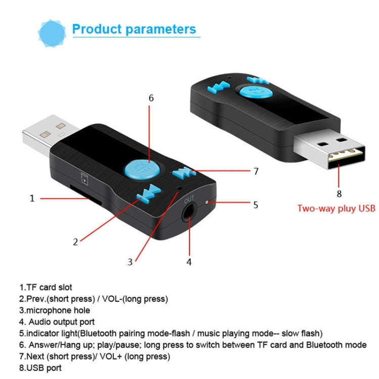 BC07 Mini Brushed Texture USB Bluetooth Receiver MP3 Player SD/TF Card Reader with Microphone & Audio Cable, Support Handsfree & AUX Output & 32GB Micro SD / TF Card & Two-sided USB Port Connecting - Car MP3 & MP4 & MP5 by PMC Jewellery | Online Shopping South Africa | PMC Jewellery