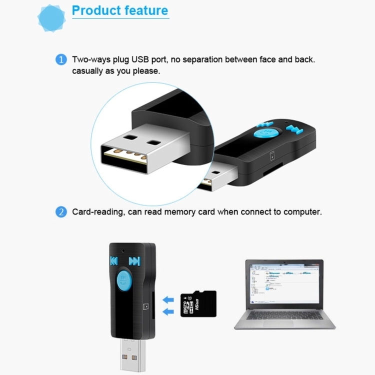 BC07 Mini Brushed Texture USB Bluetooth Receiver MP3 Player SD/TF Card Reader with Microphone & Audio Cable, Support Handsfree & AUX Output & 32GB Micro SD / TF Card & Two-sided USB Port Connecting - Car MP3 & MP4 & MP5 by PMC Jewellery | Online Shopping South Africa | PMC Jewellery