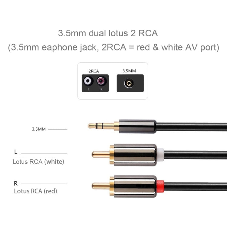 2m Gold Plated 3.5mm Jack to 2 x RCA Male Stereo Audio Cable - RCA Cable by PMC Jewellery | Online Shopping South Africa | PMC Jewellery