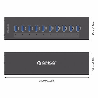 ORICO A3H10 Aluminum High Speed 10 Ports USB 3.0 HUB with Power Adapter for Laptops(Black) - USB 3.0 HUB by ORICO | Online Shopping South Africa | PMC Jewellery