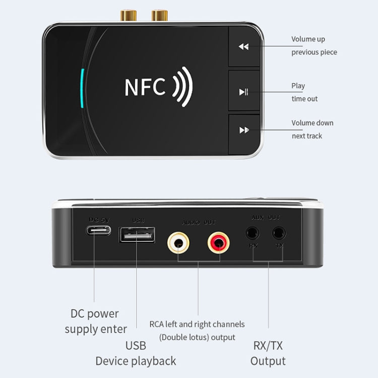 N100 NFC Desktop Bluetooth 5.0  Receiver & Transmitter Car Bluetooth Speaker Audio Adapter(Black) - Audio Receiver Transmitter by PMC Jewellery | Online Shopping South Africa | PMC Jewellery