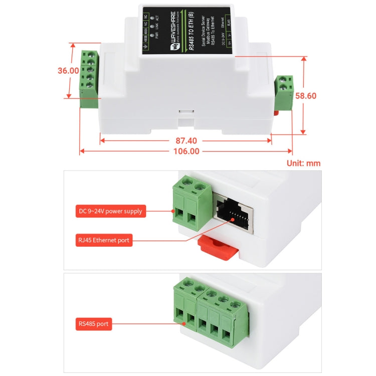 Waveshare RS232 to RJ45 Module TCP/IP to Serial Converters - Other Accessories by WAVESHARE | Online Shopping South Africa | PMC Jewellery