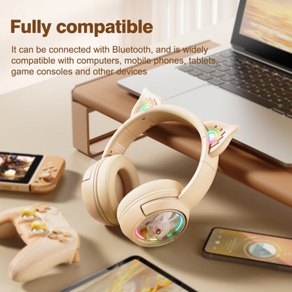 B5 Cat Ear Design USB-C / Type-C RGB Wireless Bluetooth HiFi Headset (Beige) - Multimedia Headset by PMC Jewellery | Online Shopping South Africa | PMC Jewellery