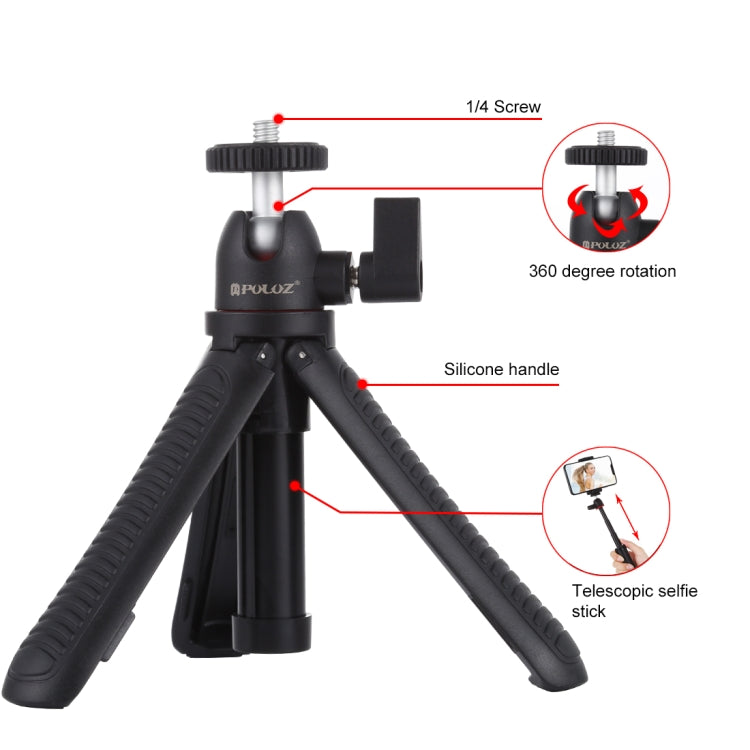 PULUZ Selfie Sticks Tripod Mount + Phone Clamp with Tripod Adapter & Long Screw(Black) - Desktop Holder by PULUZ | Online Shopping South Africa | PMC Jewellery