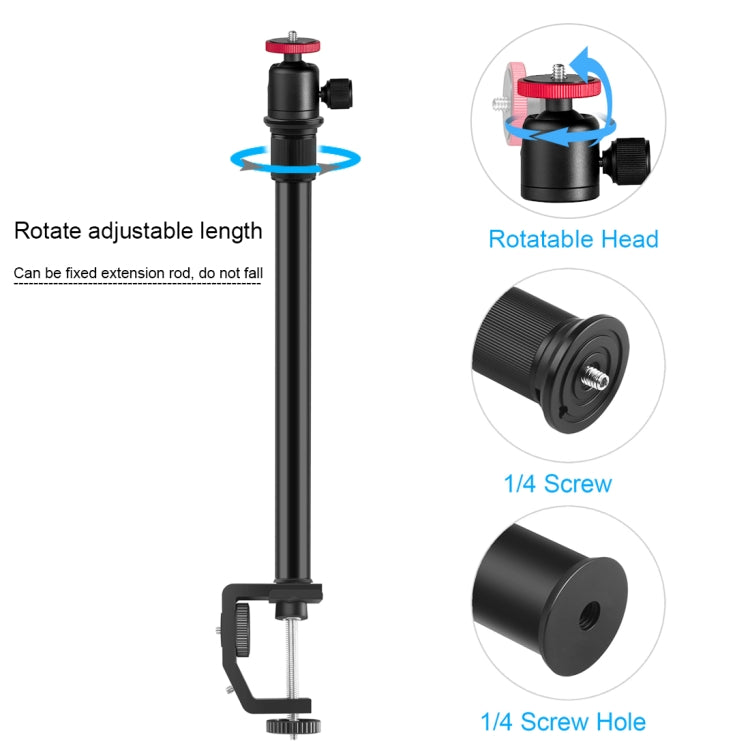 PULUZ C Clamp Mount Light Stand Extension Central Shaft Rod Monopod Holder Kits with Ball-Head, Rod Length: 33-60cm(Black) - Monopods by PULUZ | Online Shopping South Africa | PMC Jewellery